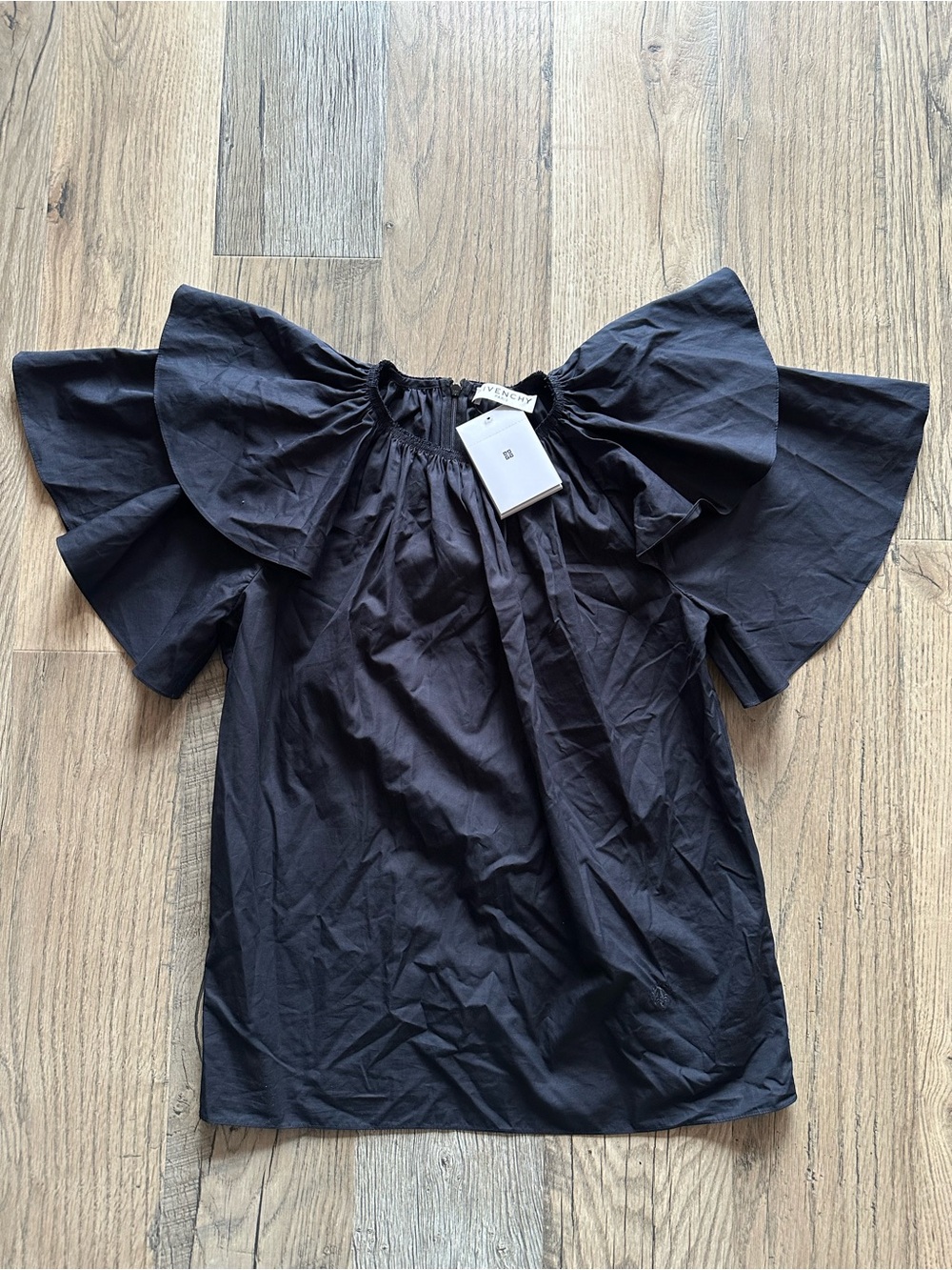 NWT Givenchy Ruffle Shoulder Black Top Size 36